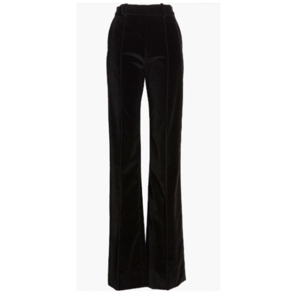 FRAME Slim Stacked Velvet Trousers in Black. - Picture 4 of 10